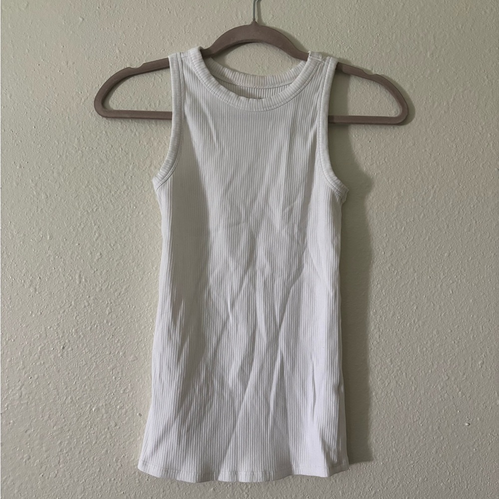 White Ribbed Racerback Tank Top - Picture 2 of 5